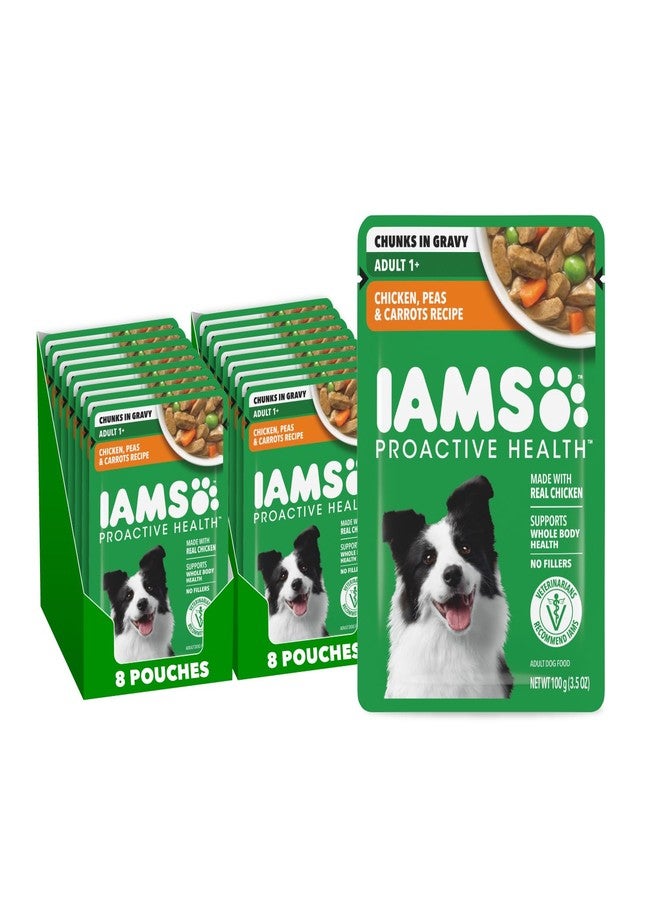 IAMS Proactive Health Adult Wet Dog Food, Chicken, Peas and Carrots Recipe, 3.5 oz. Pouch (16 Count, Pack of 1) - Image 1